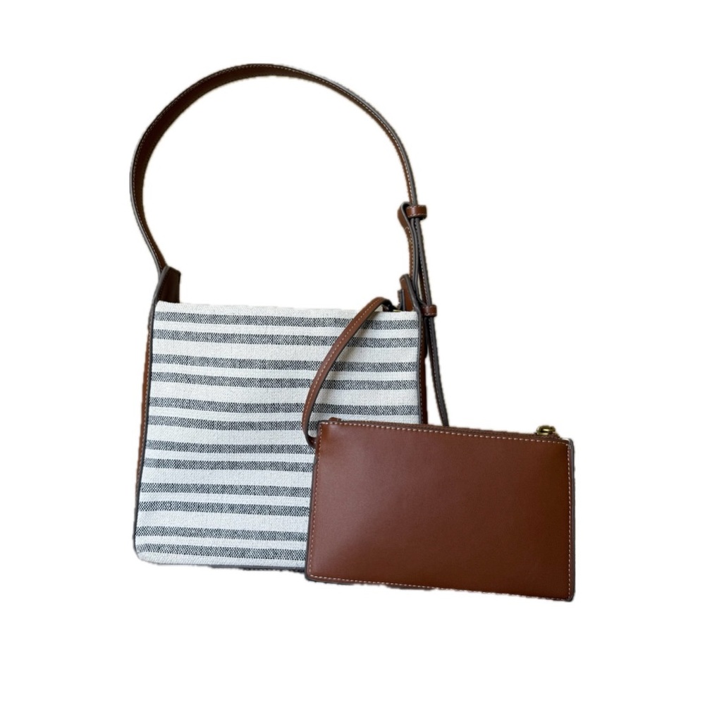 BRAND NEW Mango Brown and Blue Striped Shoulder Bag with Interior Pouch
